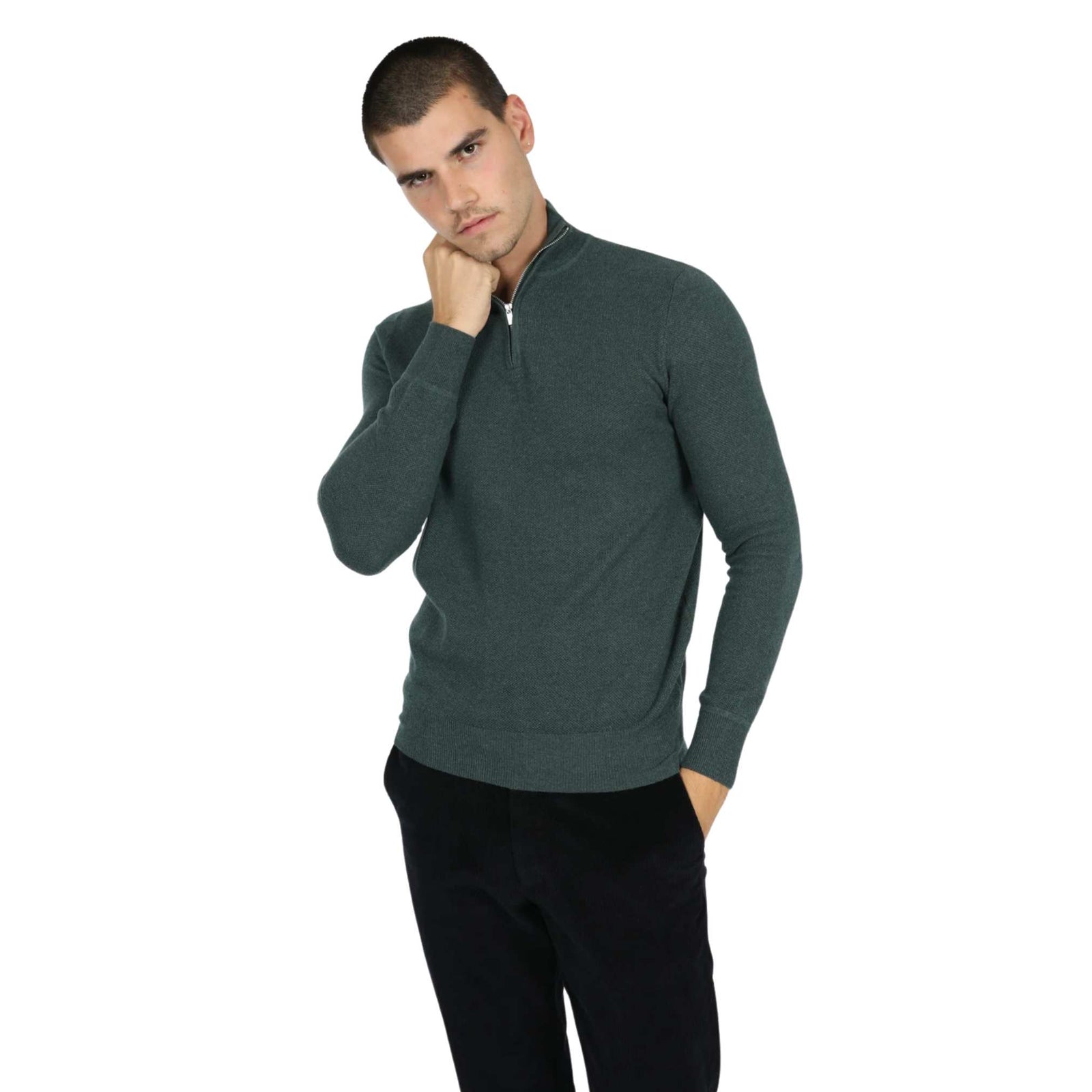 James Harper Cotton Cashmere Diamond 1/2 Zip knit jumper