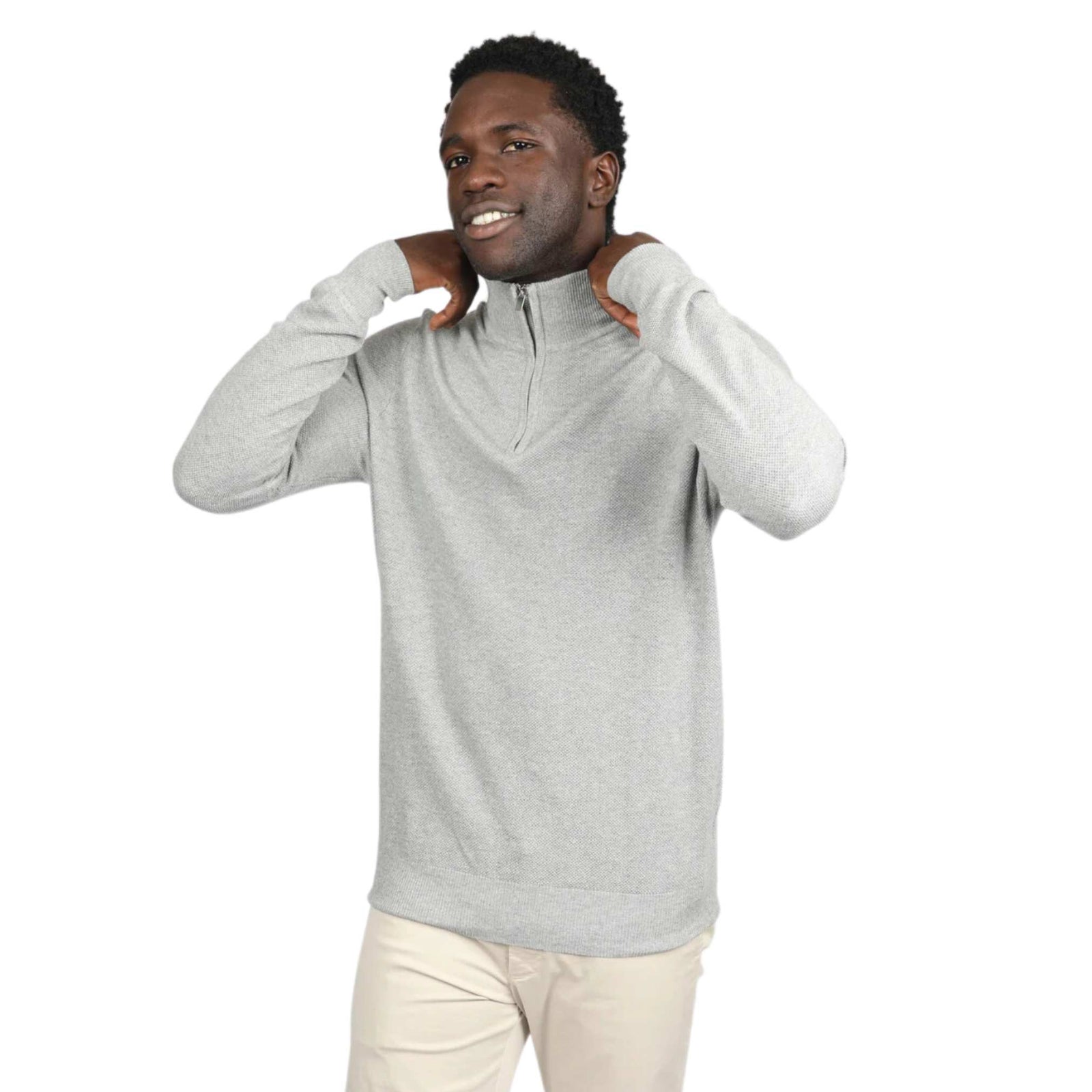 James Harper Cotton Cashmere Diamond 1/2 Zip knit jumper