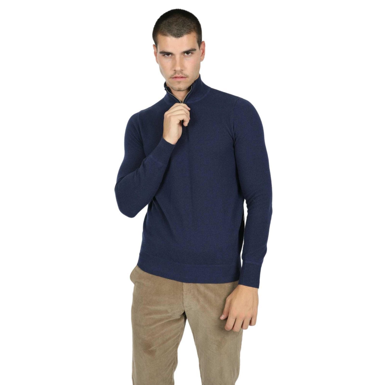 James Harper Cotton Cashmere Diamond 1/2 Zip knit jumper