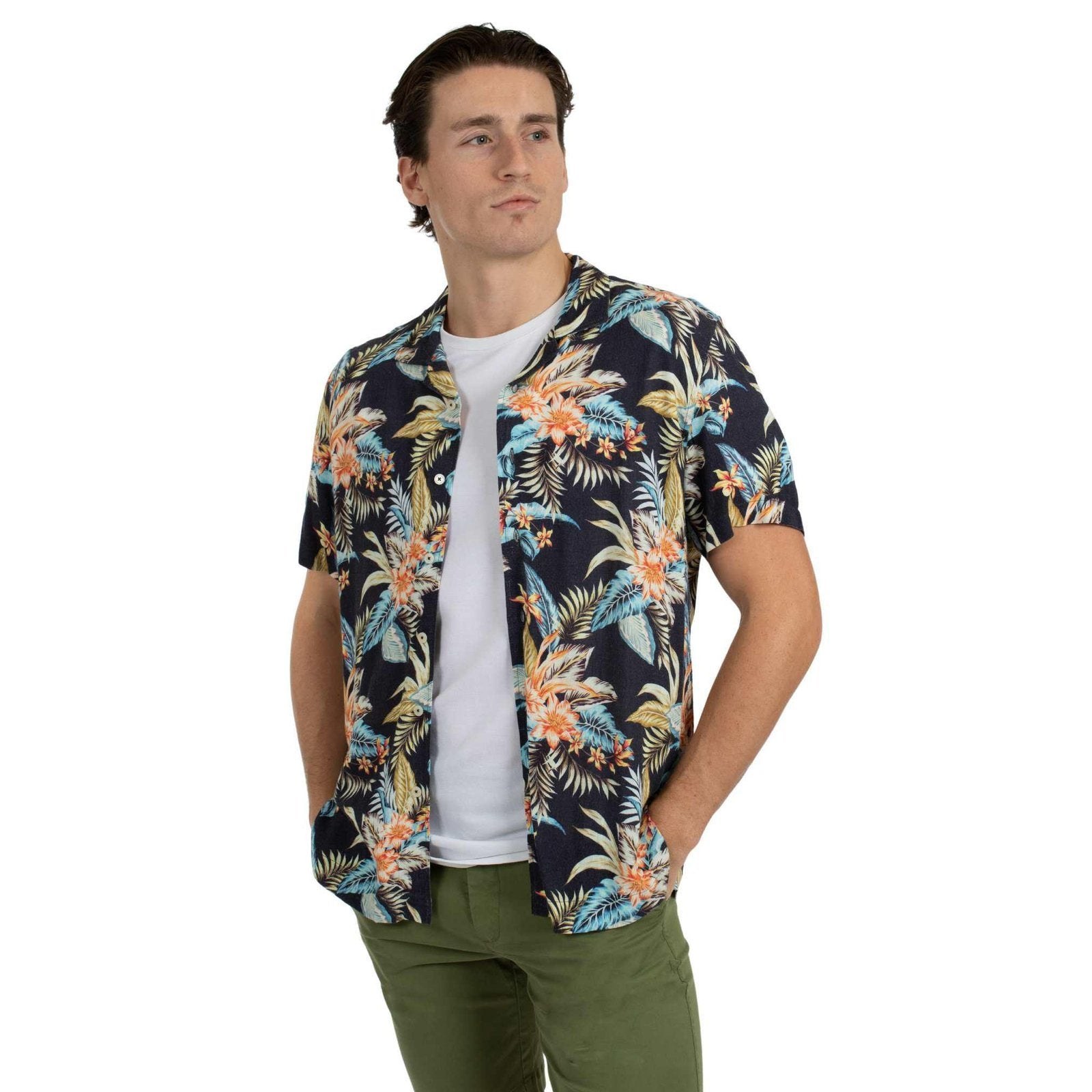 James Harper Navy Aloha Camp Shirt